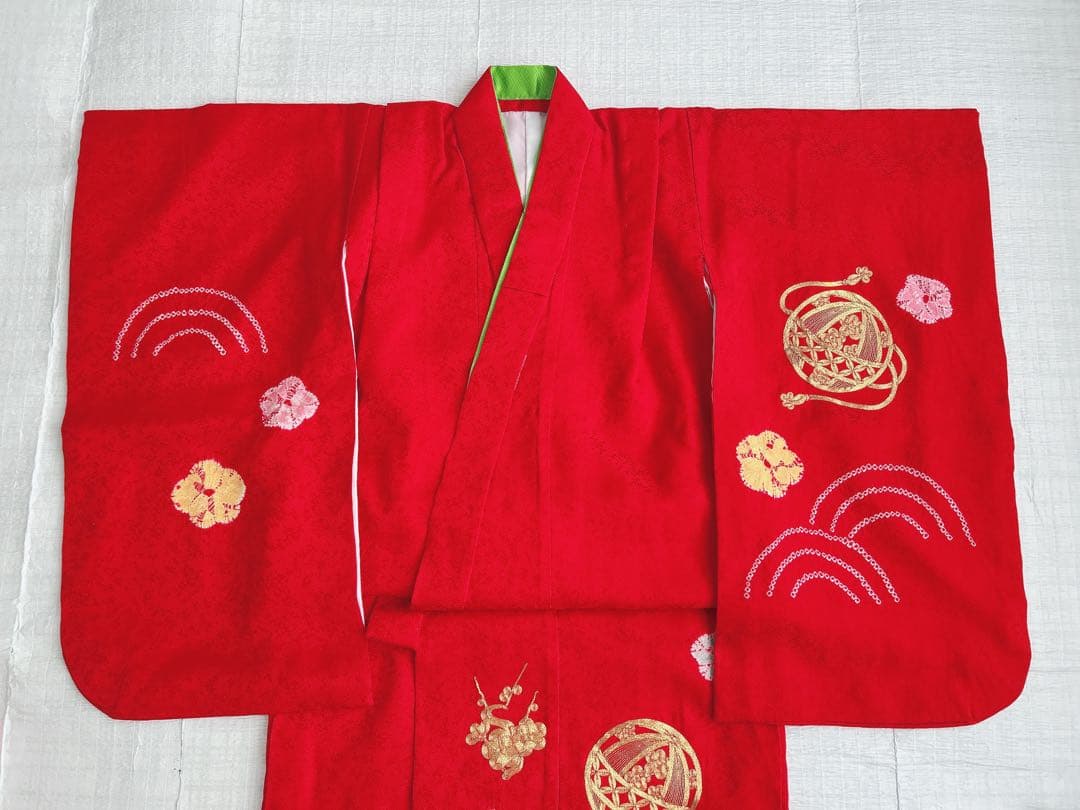 七五三 3歳着物 被布セット 正絹 絞り 赤