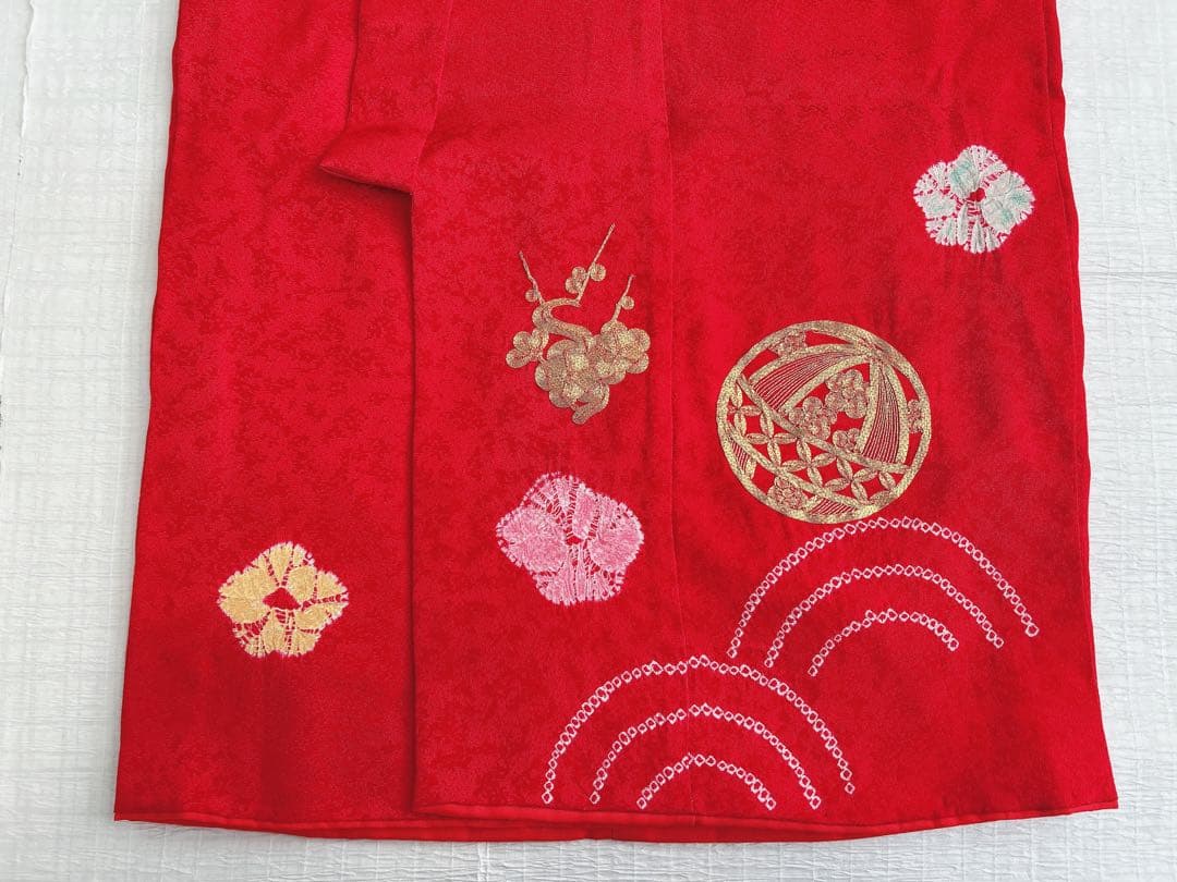 七五三 3歳着物 被布セット 正絹 絞り 赤