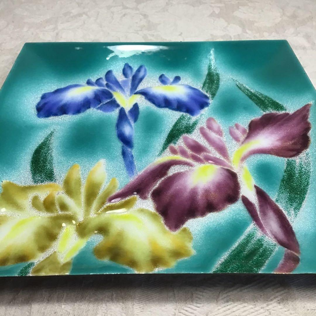 3本あやめ 七宝焼き 大皿 23.5cm 四角形 正方形