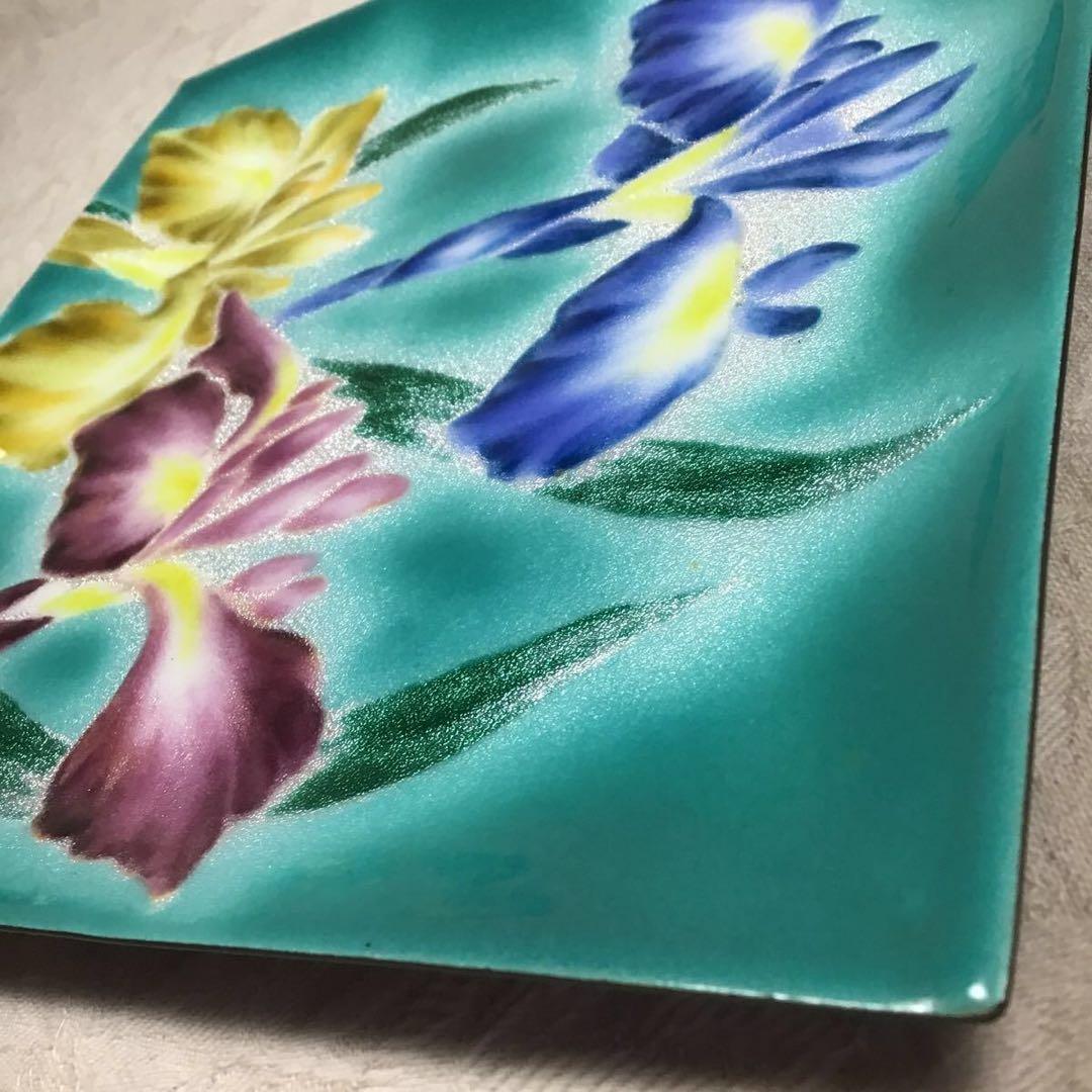 3本あやめ 七宝焼き 大皿 23.5cm 四角形 正方形