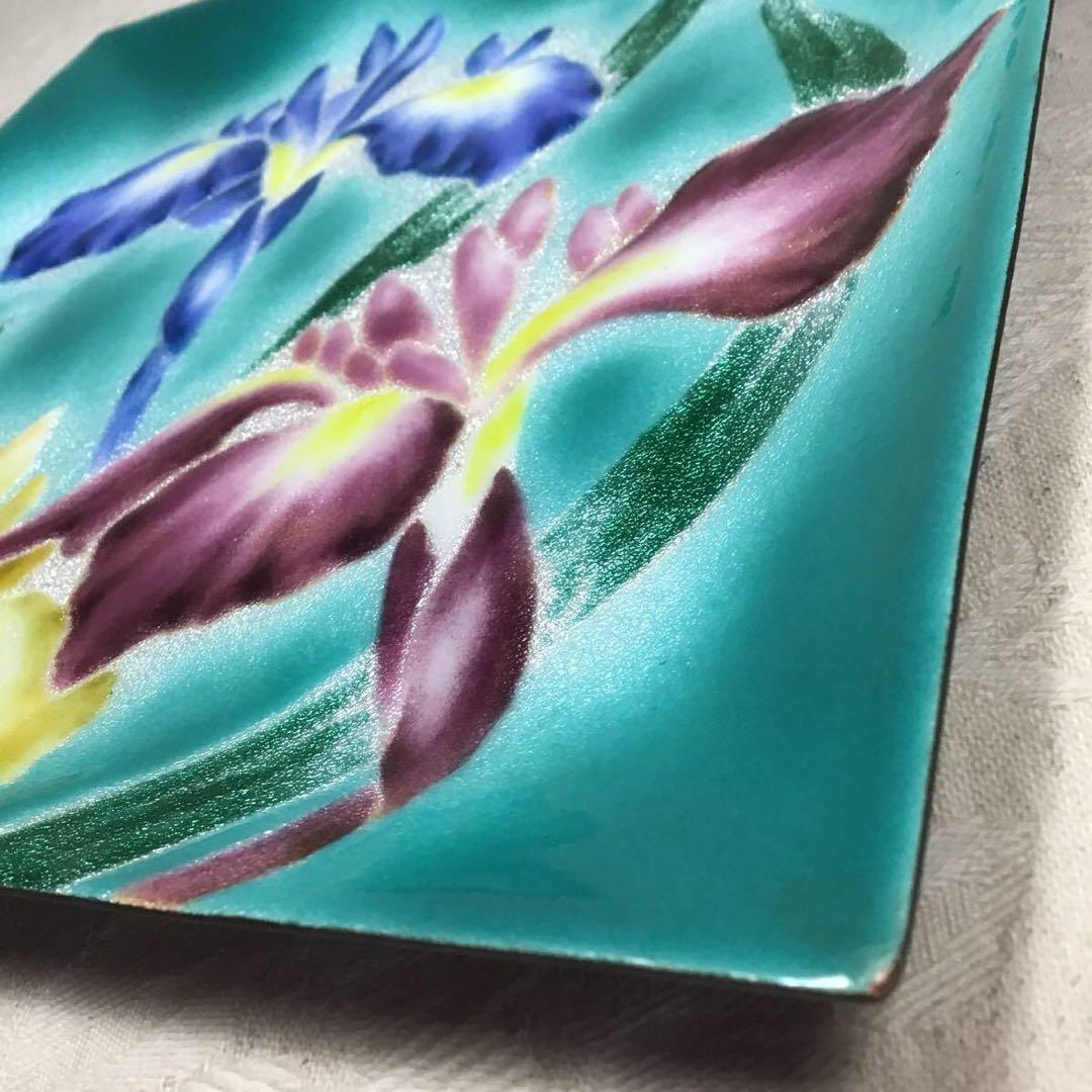 3本あやめ 七宝焼き 大皿 23.5cm 四角形 正方形