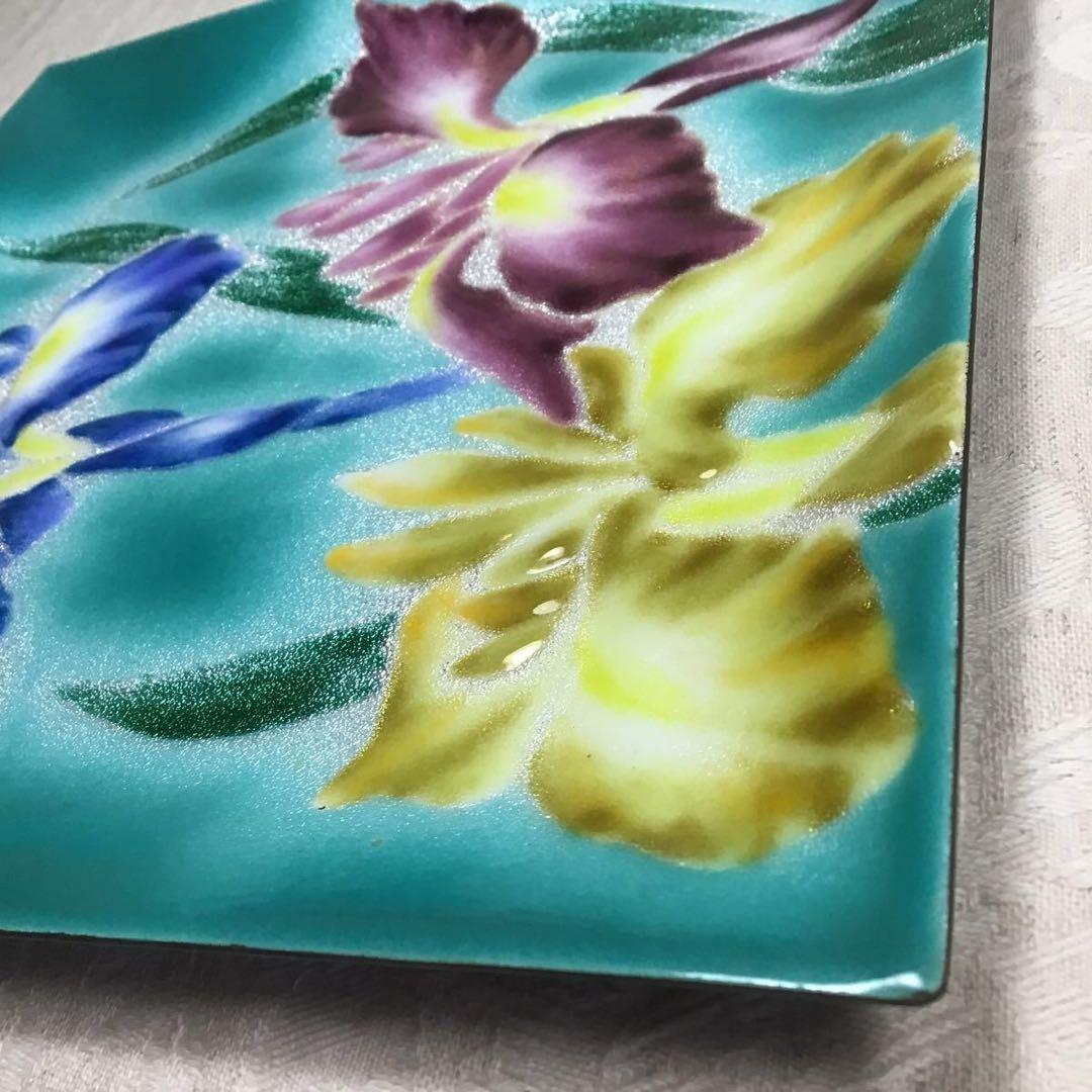 3本あやめ 七宝焼き 大皿 23.5cm 四角形 正方形