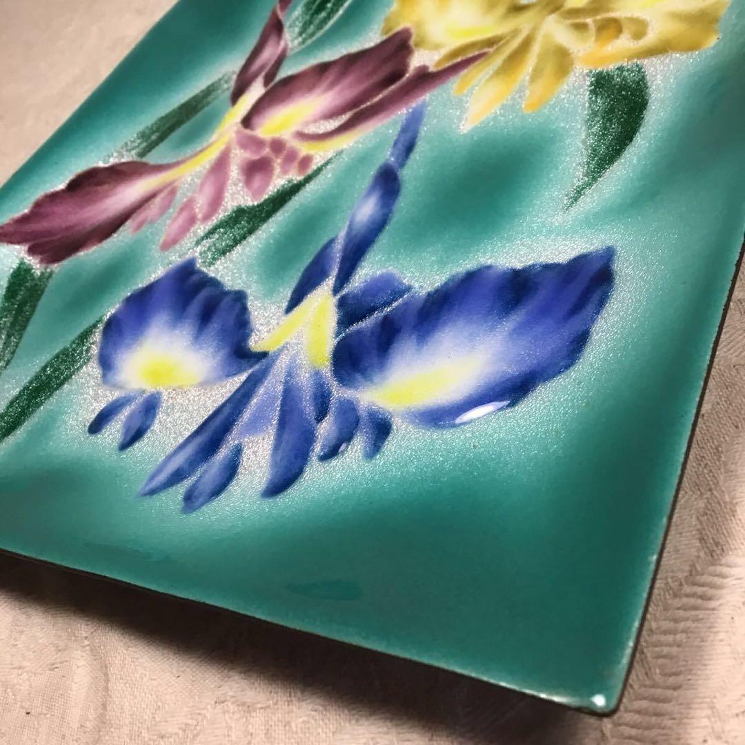 3本あやめ 七宝焼き 大皿 23.5cm 四角形 正方形