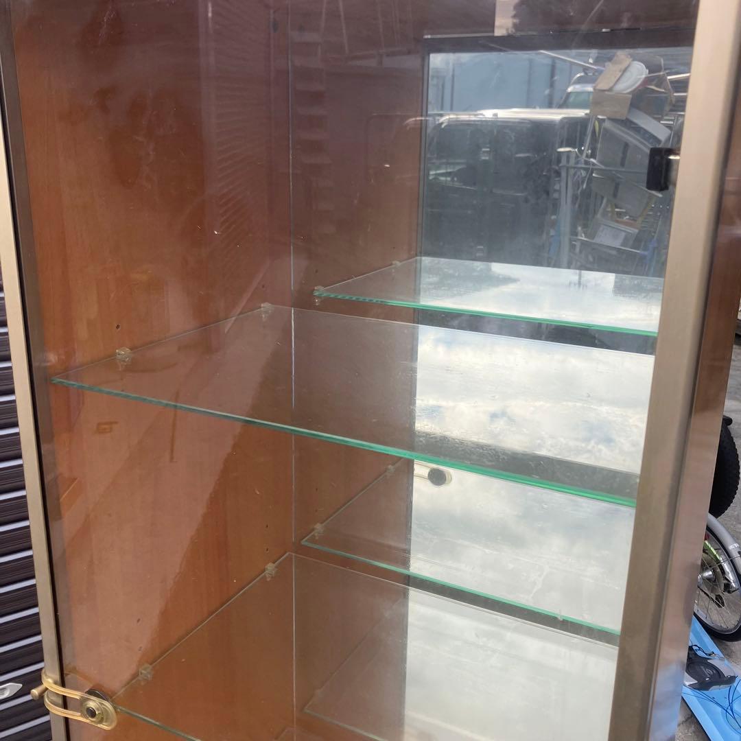 木製 3段ガラスショーケース 飾り棚 コレクションラック 鏡張り ビンテージ