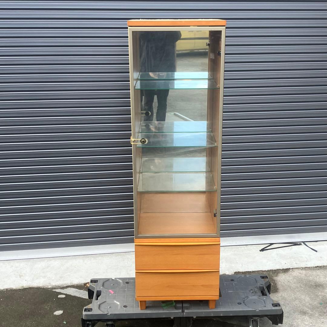 木製 3段ガラスショーケース 飾り棚 コレクションラック 鏡張り ビンテージ