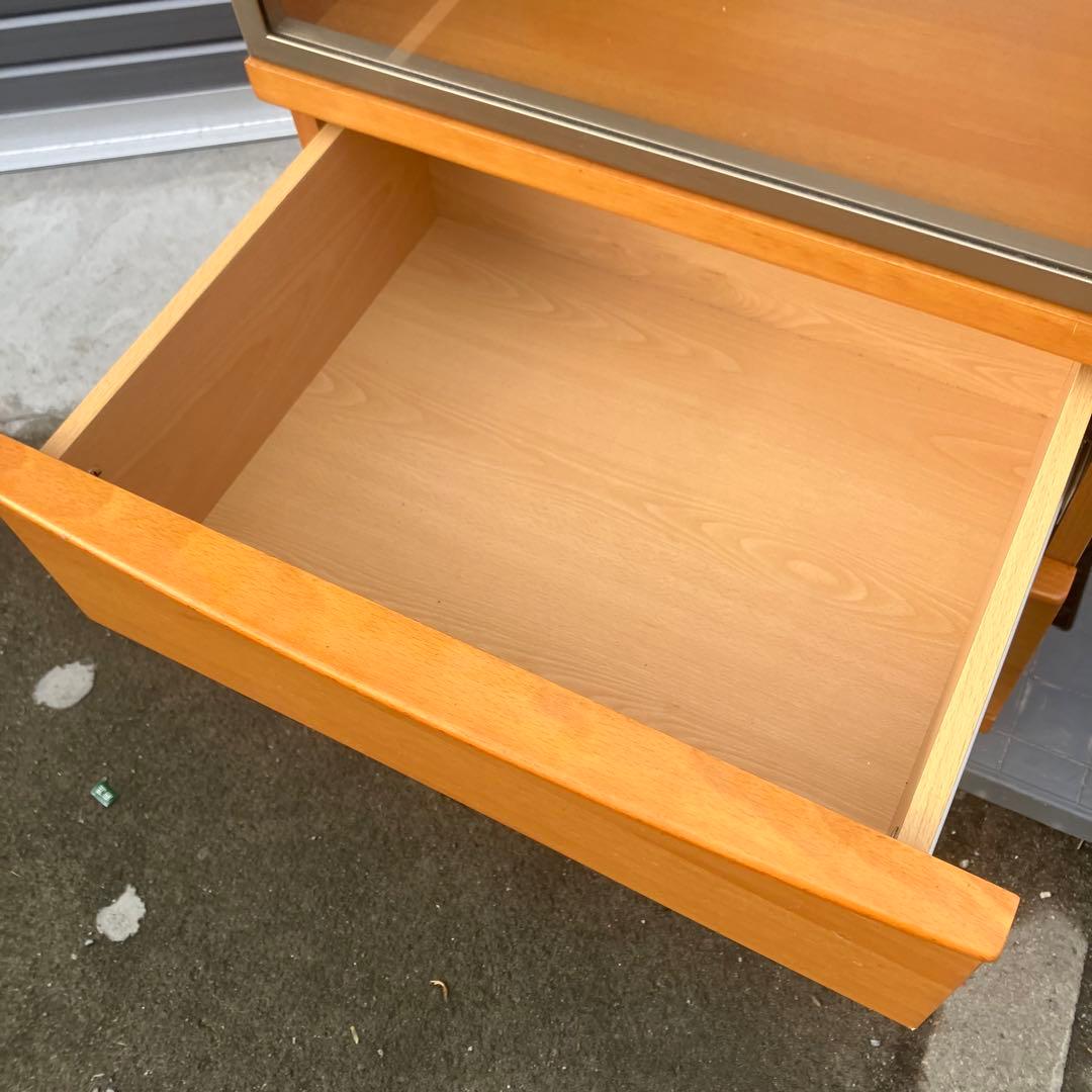 木製 3段ガラスショーケース 飾り棚 コレクションラック 鏡張り ビンテージ