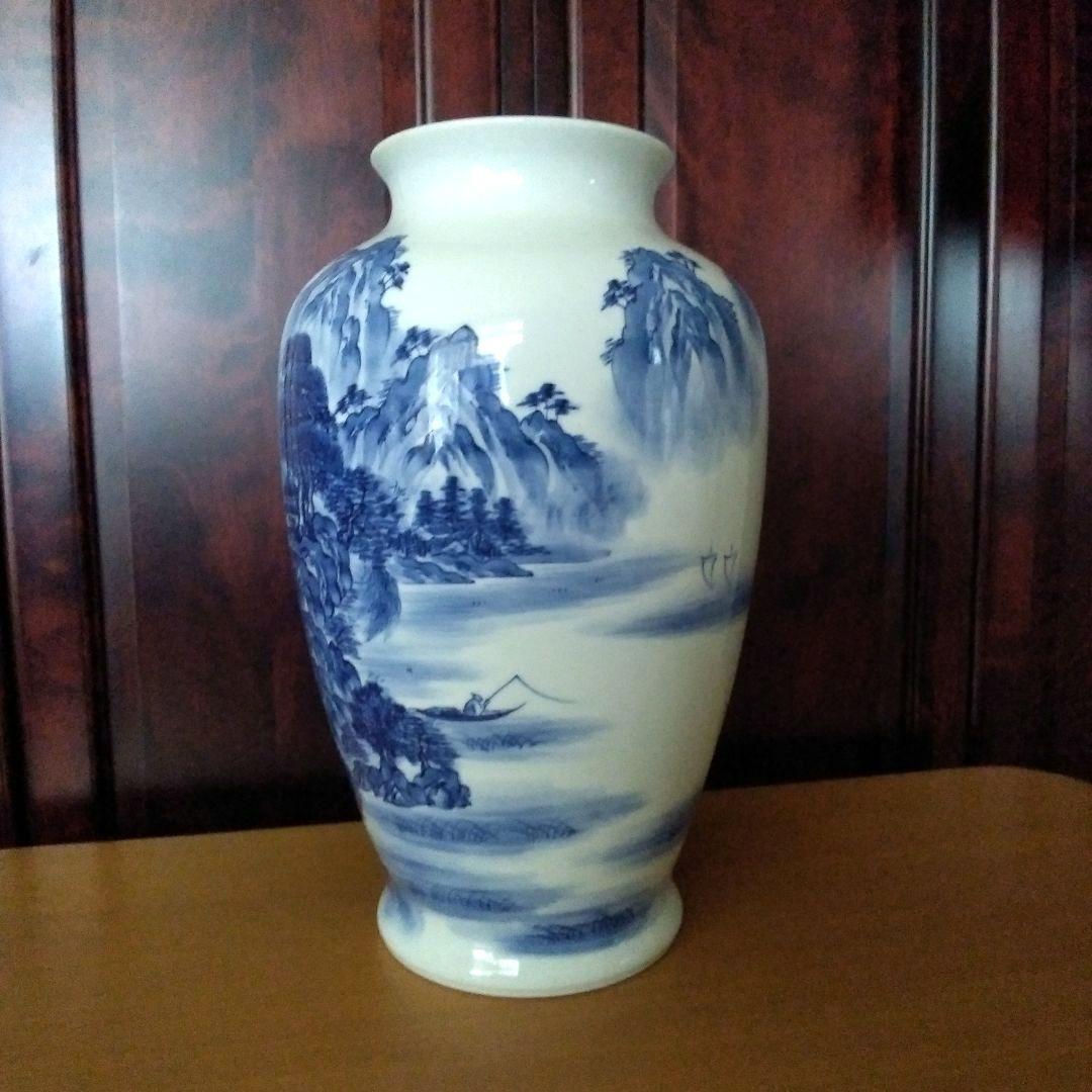 有田焼 松右衛門 染付 山水図花瓶 - メルカリ