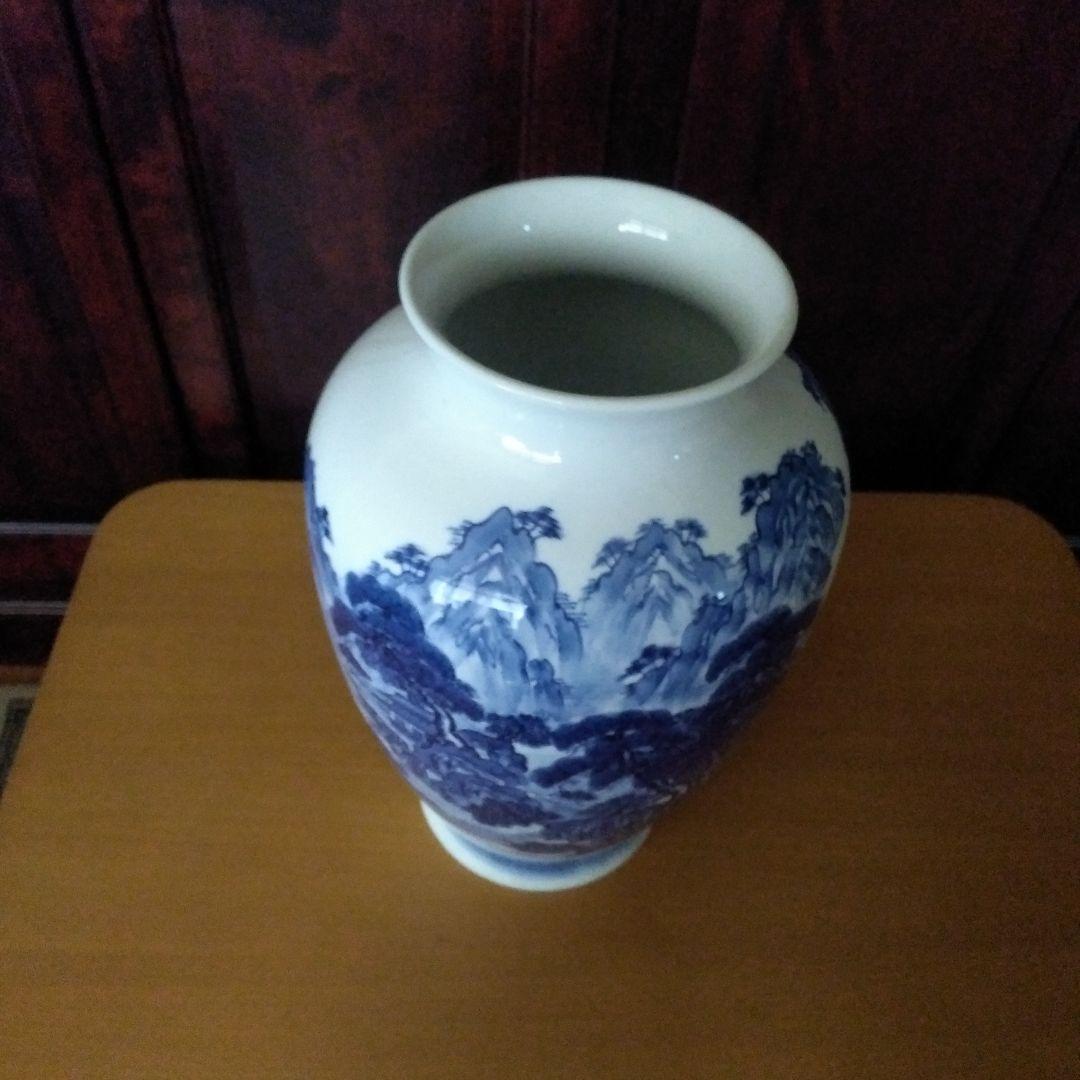 有田焼 松右衛門 染付 山水図花瓶 - メルカリ