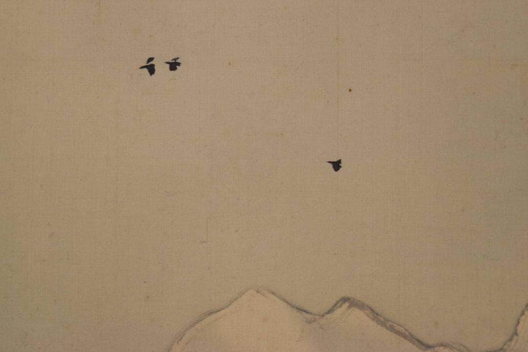 【真作】秋岳/早春田家図/農村風景図/掛軸/名家伝来/AA-933