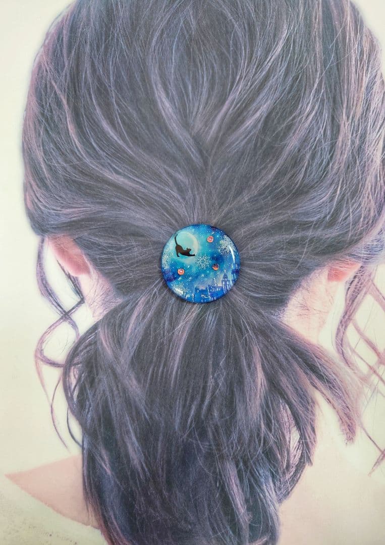 レジン　猫　ヘアゴム　ブローチ　ポニーフック　No.397