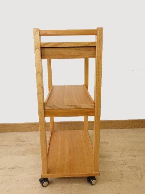 北海道手作り家具　ケヤキ材（引出付）　木製　ワゴン