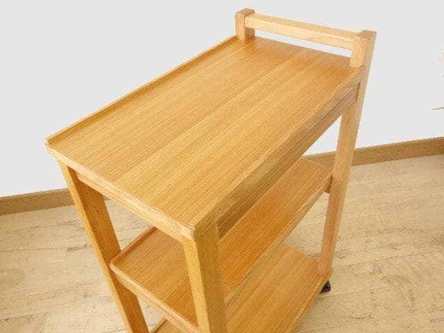 北海道手作り家具　ケヤキ材（引出付）　木製　ワゴン