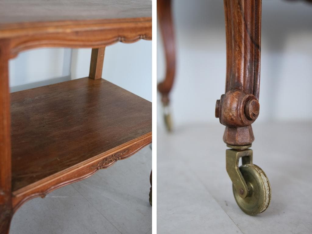 フランスアンティーク猫脚キッチンワゴン/木製トロリー/サイドテーブル90-134