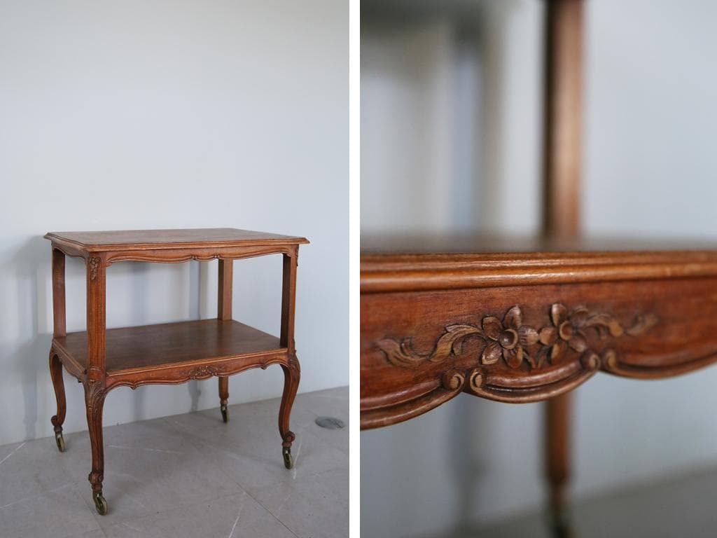 フランスアンティーク猫脚キッチンワゴン/木製トロリー/サイドテーブル90-134