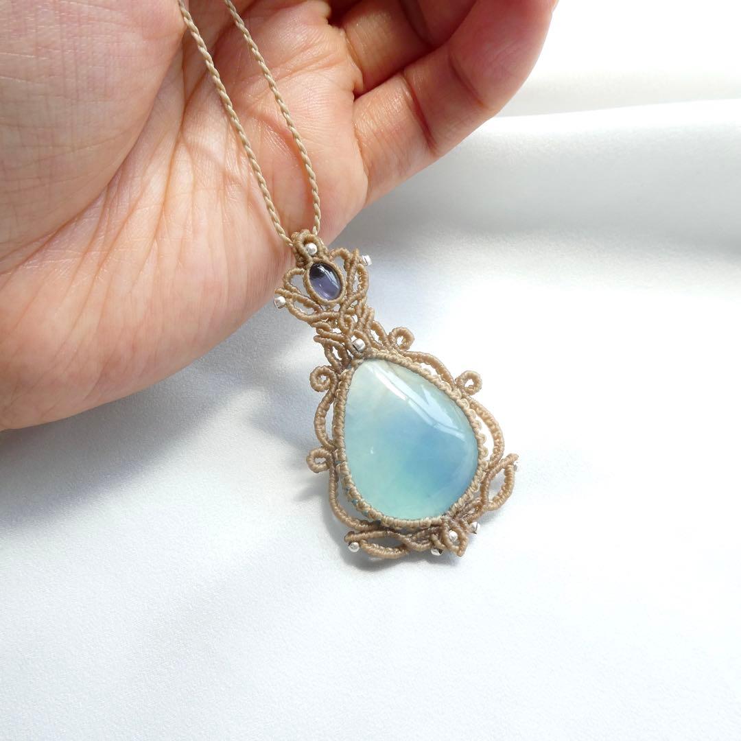 アクアマリン・アイオライトのマクラメネックレス