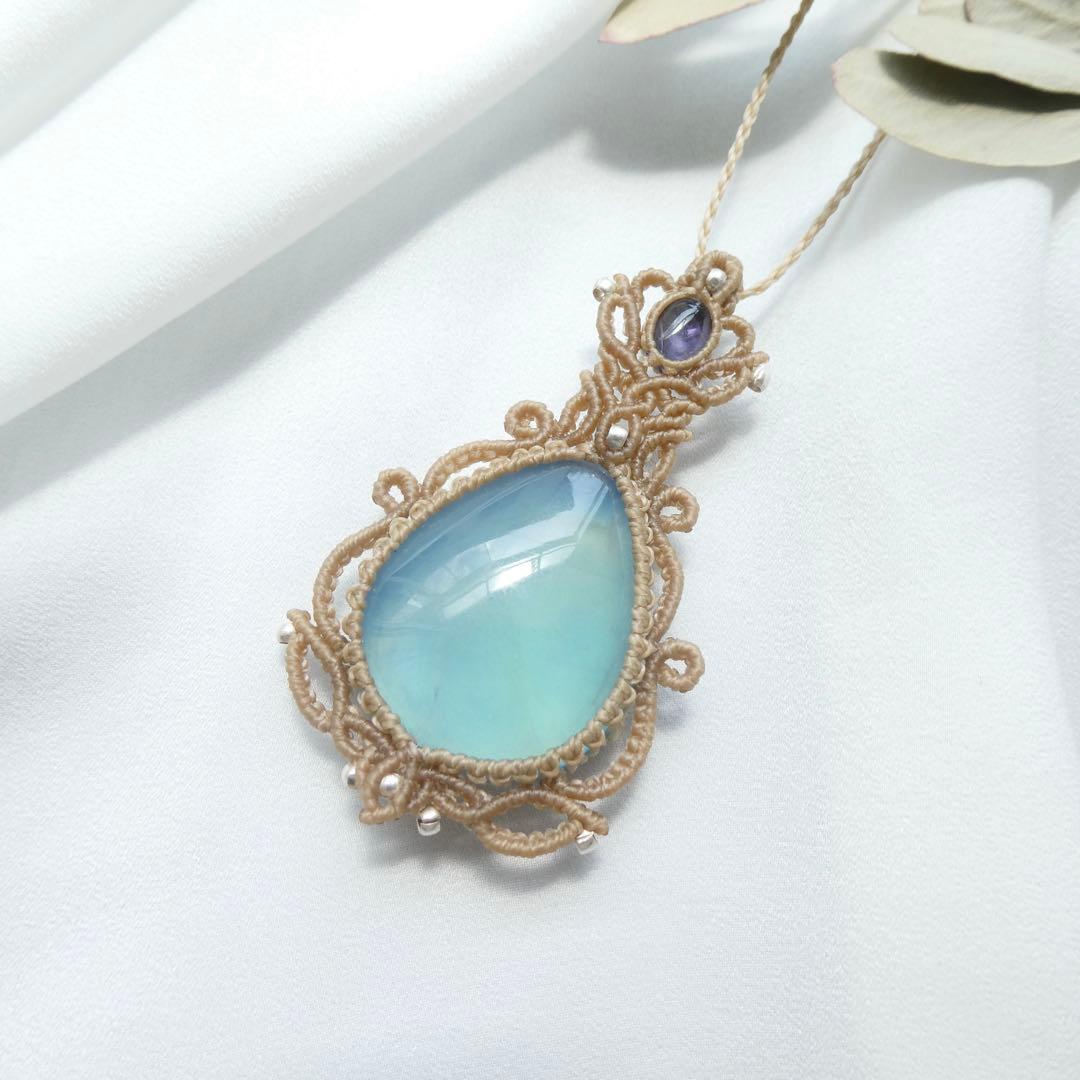 アクアマリン・アイオライトのマクラメネックレス