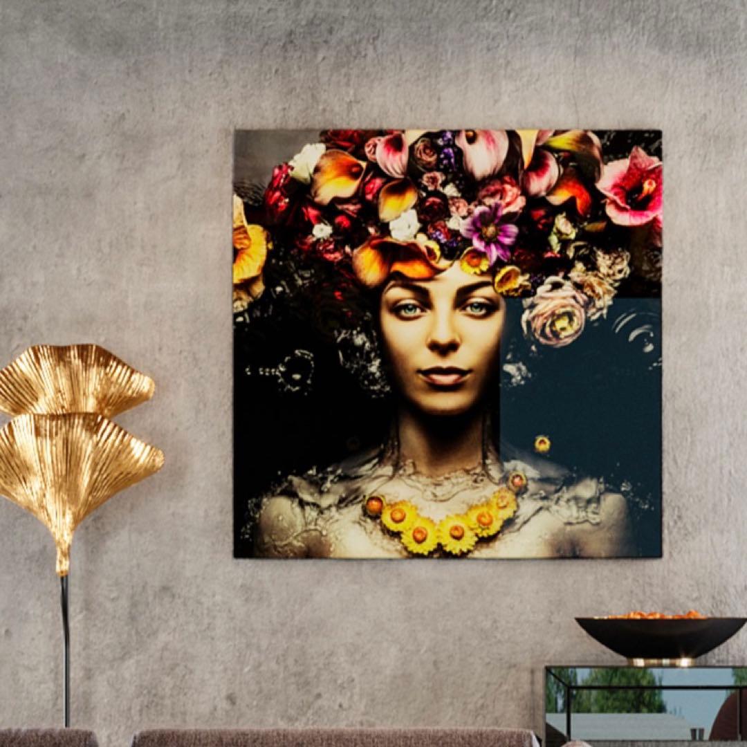 KARE フラワーアートレディ80x80cm　ガラスアート