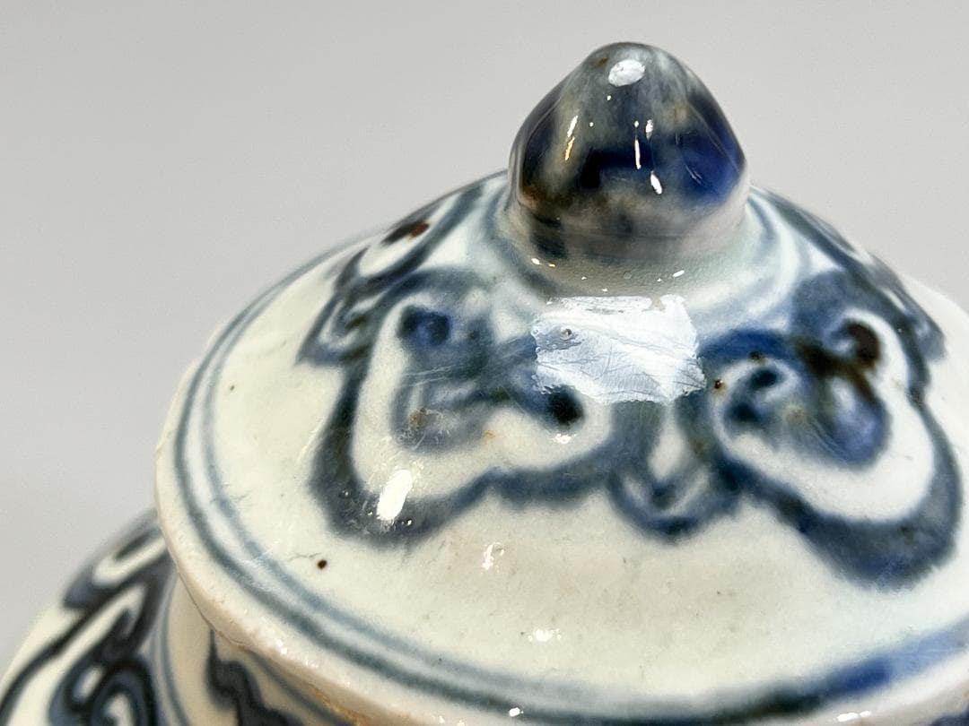 中国美術 青花鳳紋蓋罐 將軍罐 高 14.5cm 明