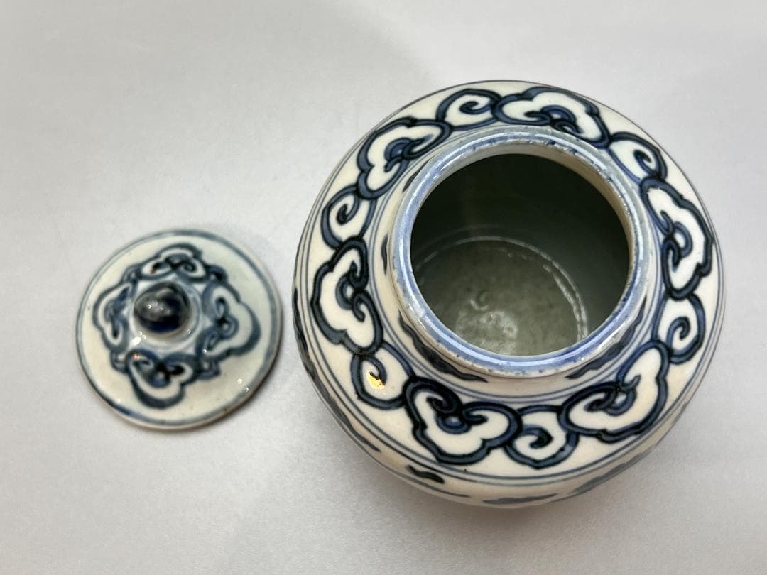 中国美術 青花鳳紋蓋罐 將軍罐 高 14.5cm 明