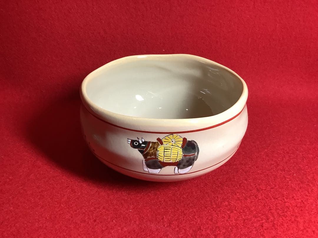 赤膚焼き　奈良絵　干支茶碗　丑　大塩昭山作【新品未使用】