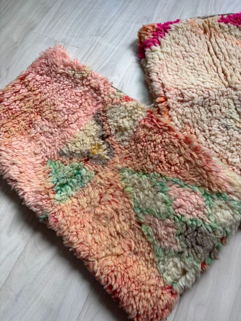 手織り風ウールクッションカバー モロッコ キリム 2枚セット プフ