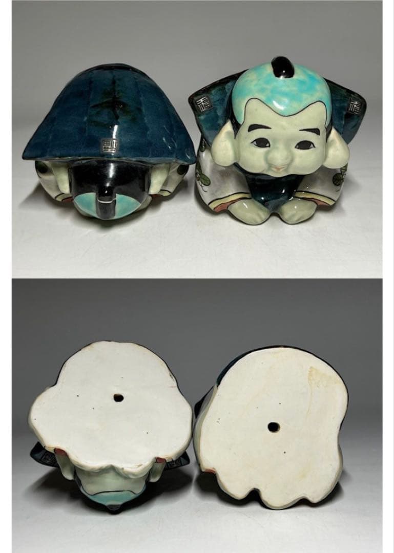 有田焼 円左エ門 福助人形 2体セット 共箱・座布団付 縁起物／置物／福助さん