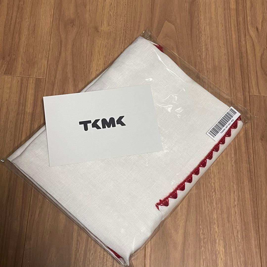 新品　TKMK ORIGINAL LINEN APRON / WHITE×RED