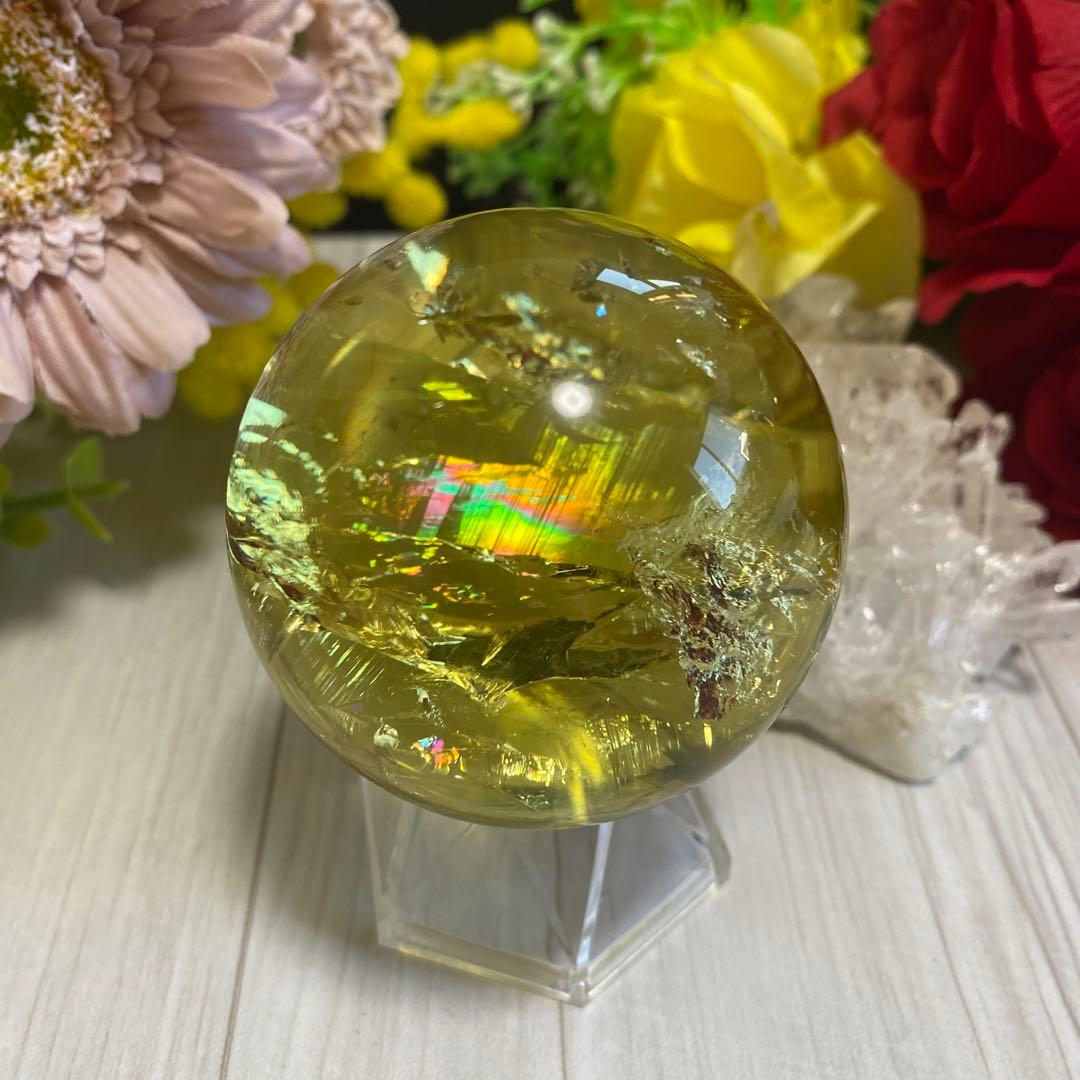 超極上 別格品 虹ギラギラ レモンクォーツ スフィア