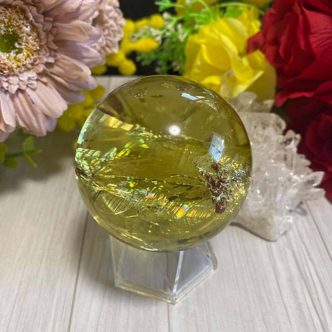 超極上 別格品 虹ギラギラ レモンクォーツ スフィア