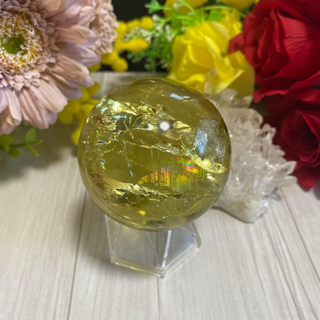 超極上 別格品 虹ギラギラ レモンクォーツ スフィア