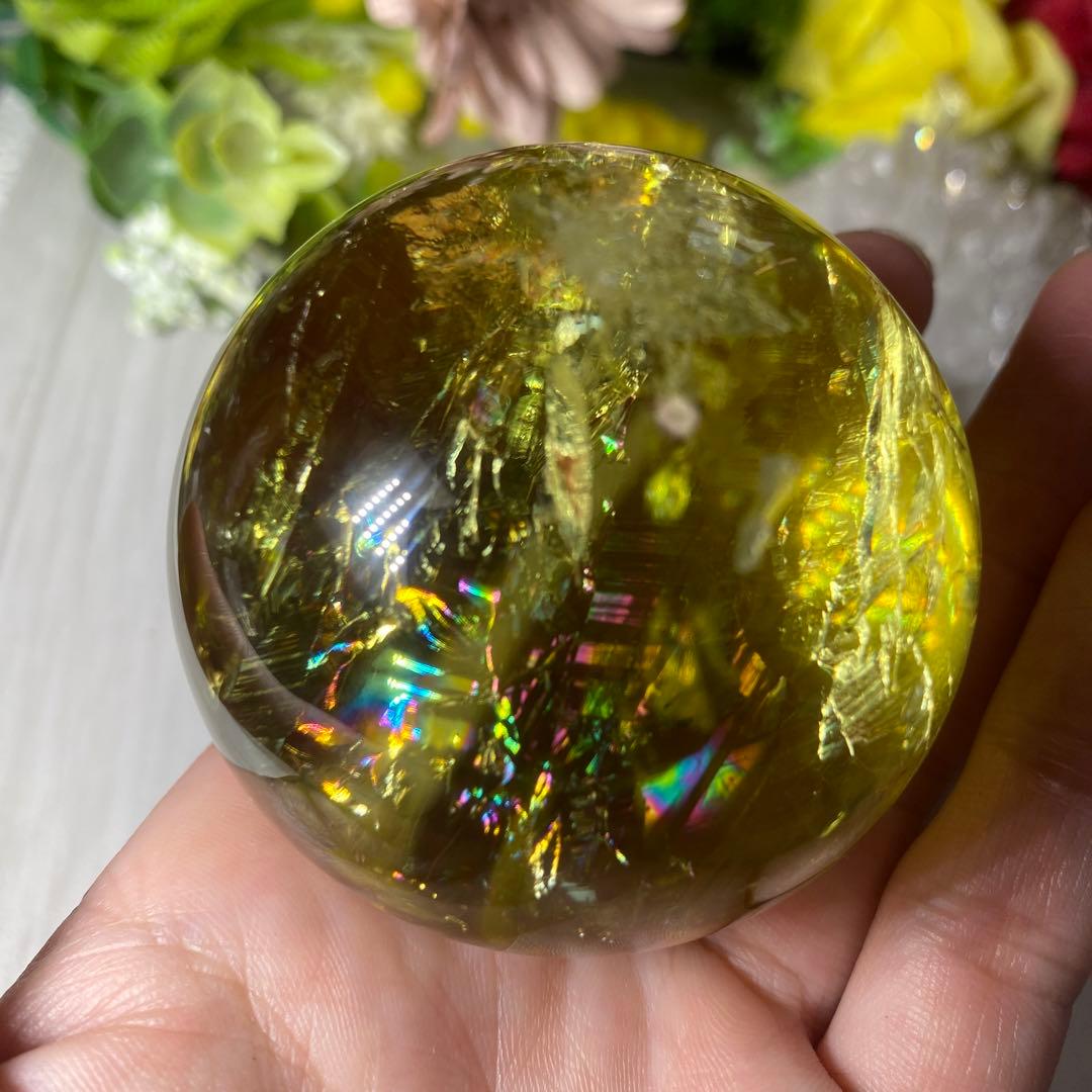 超極上 別格品 虹ギラギラ レモンクォーツ スフィア