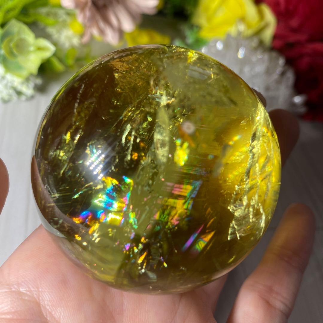 超極上 別格品 虹ギラギラ レモンクォーツ スフィア