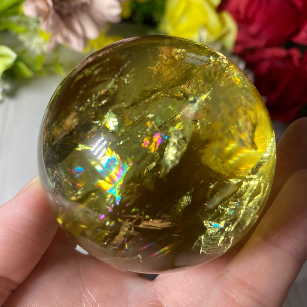 超極上 別格品 虹ギラギラ レモンクォーツ スフィア