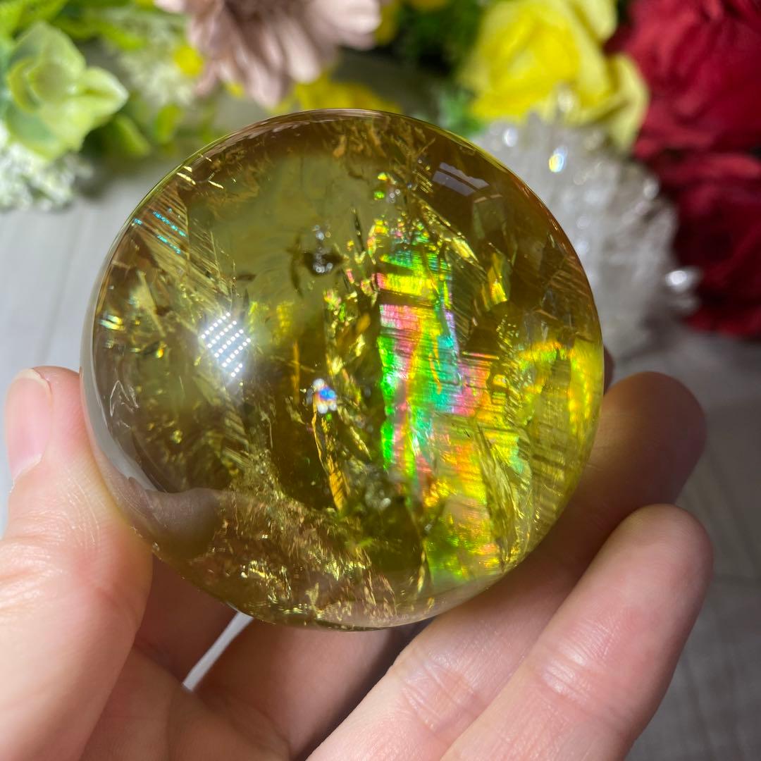 超極上 別格品 虹ギラギラ レモンクォーツ スフィア