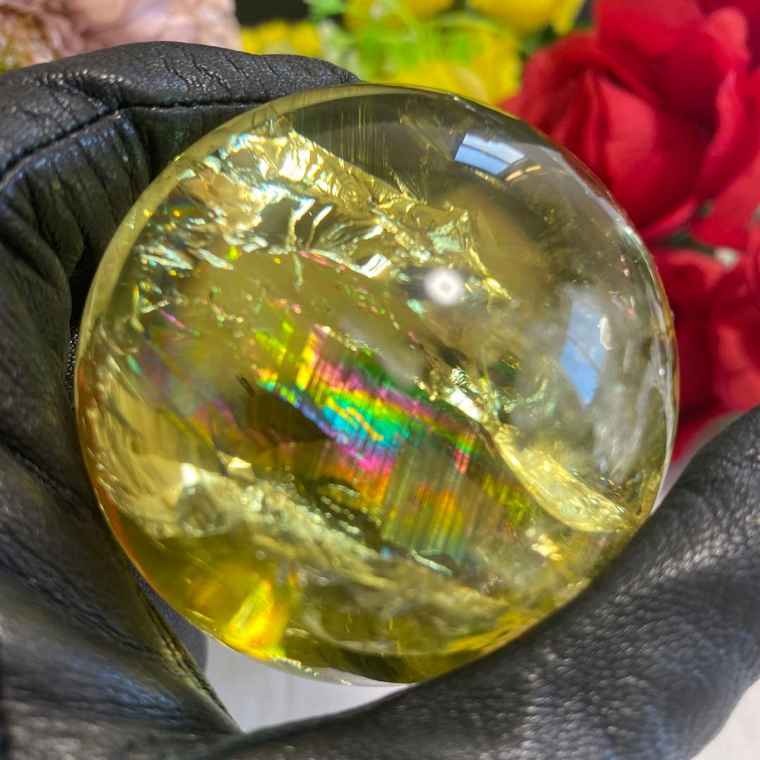 超極上 別格品 虹ギラギラ レモンクォーツ スフィア