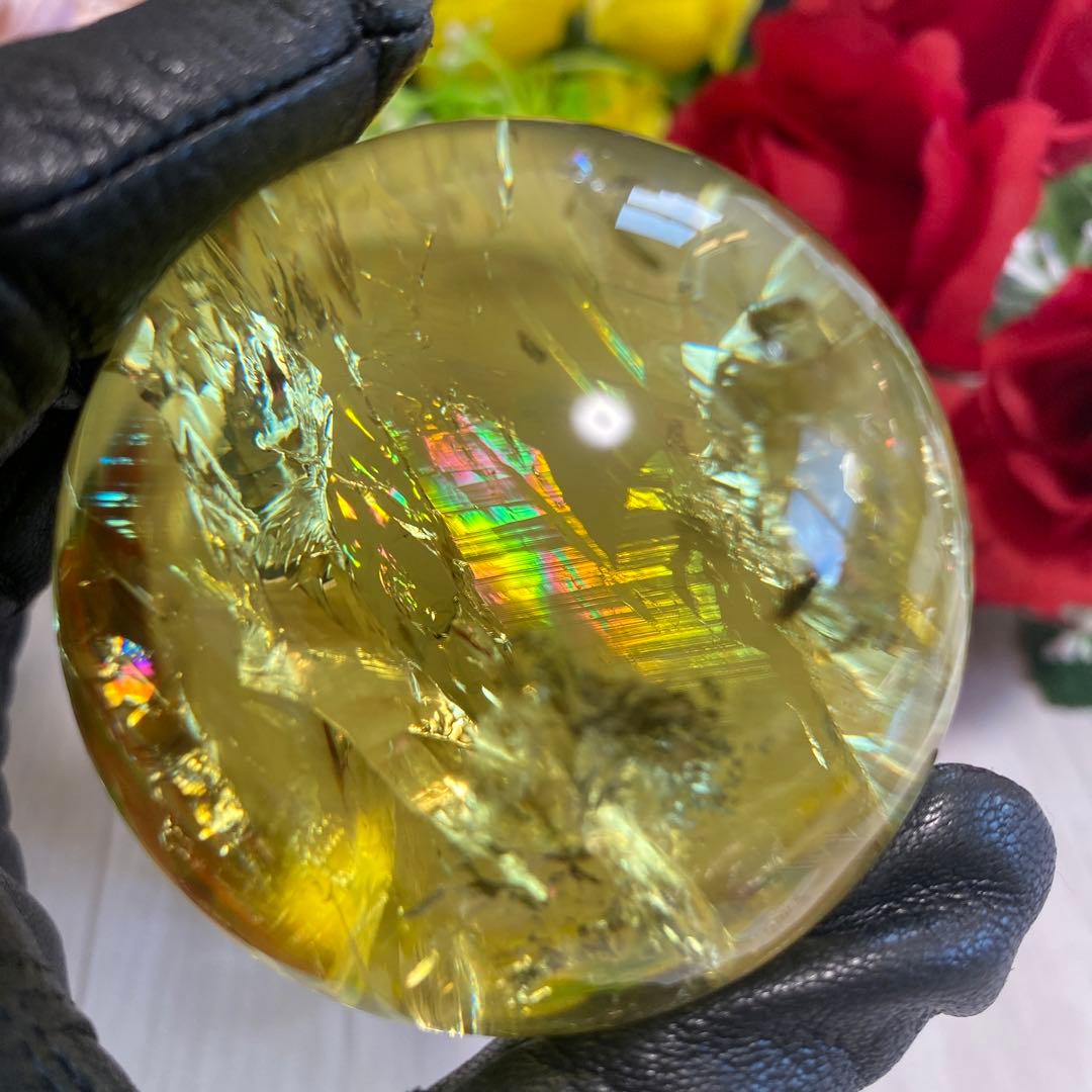 超極上 別格品 虹ギラギラ レモンクォーツ スフィア