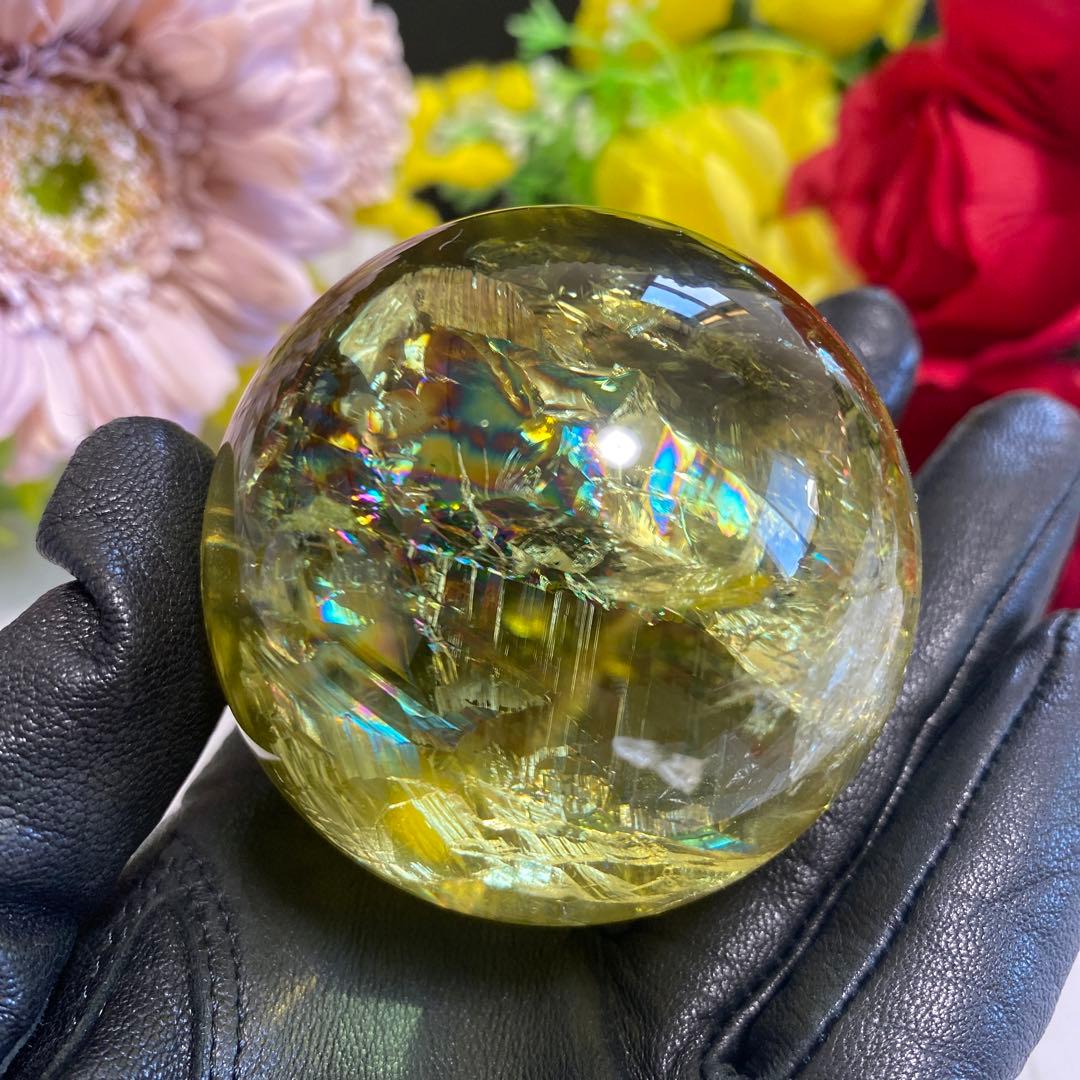 超極上 別格品 虹ギラギラ レモンクォーツ スフィア