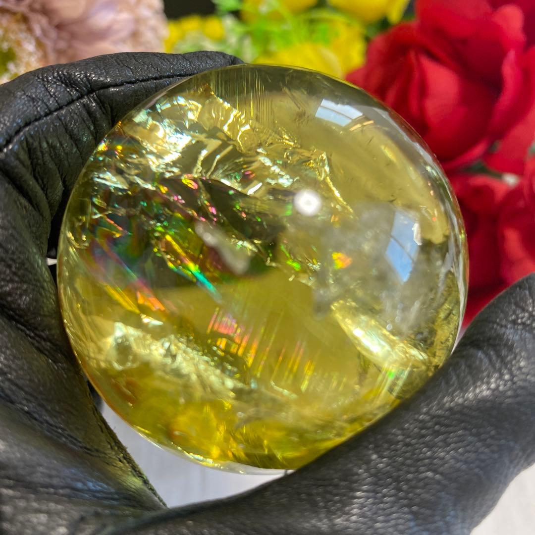 超極上 別格品 虹ギラギラ レモンクォーツ スフィア