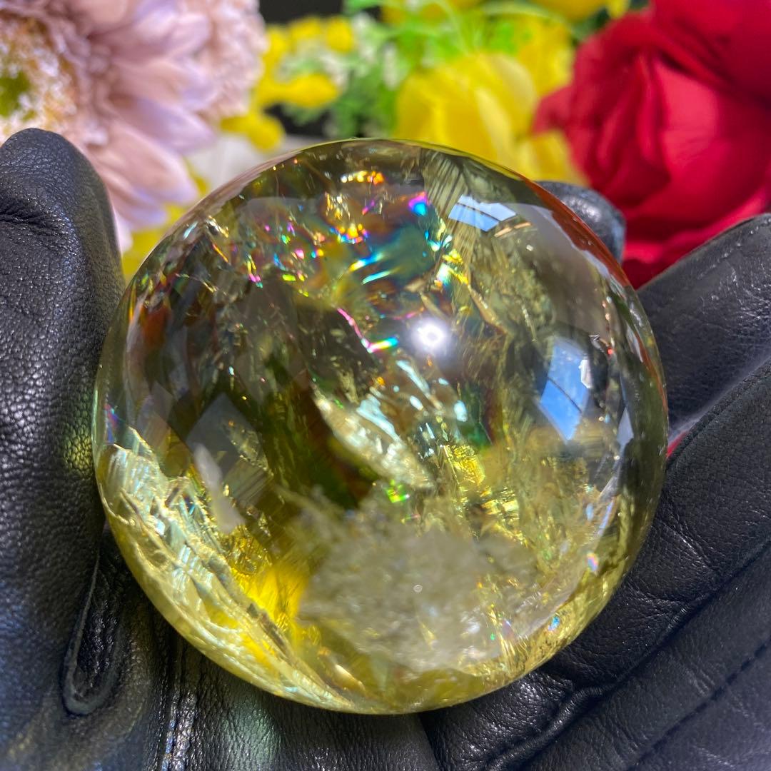 超極上 別格品 虹ギラギラ レモンクォーツ スフィア