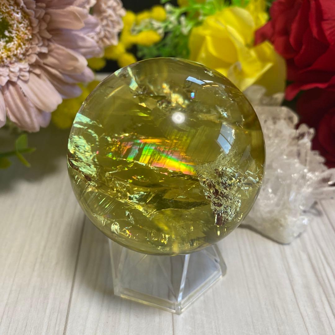 超極上 別格品 虹ギラギラ レモンクォーツ スフィア
