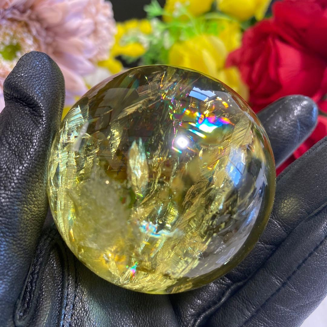 超極上 別格品 虹ギラギラ レモンクォーツ スフィア