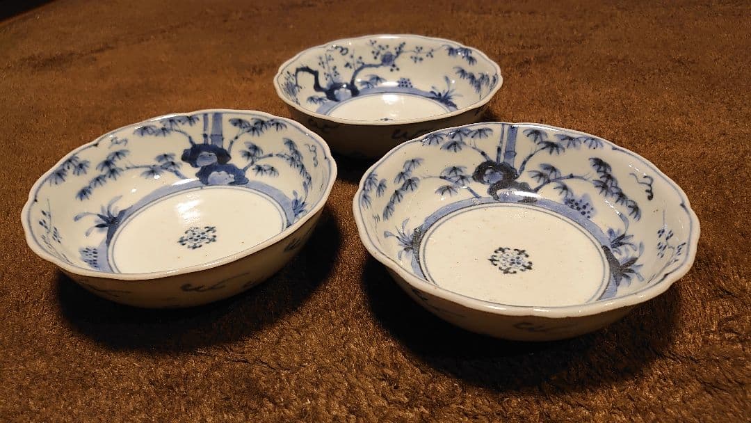 古伊万里 伊万里 染付 渦福 なます皿 輪華皿 3客