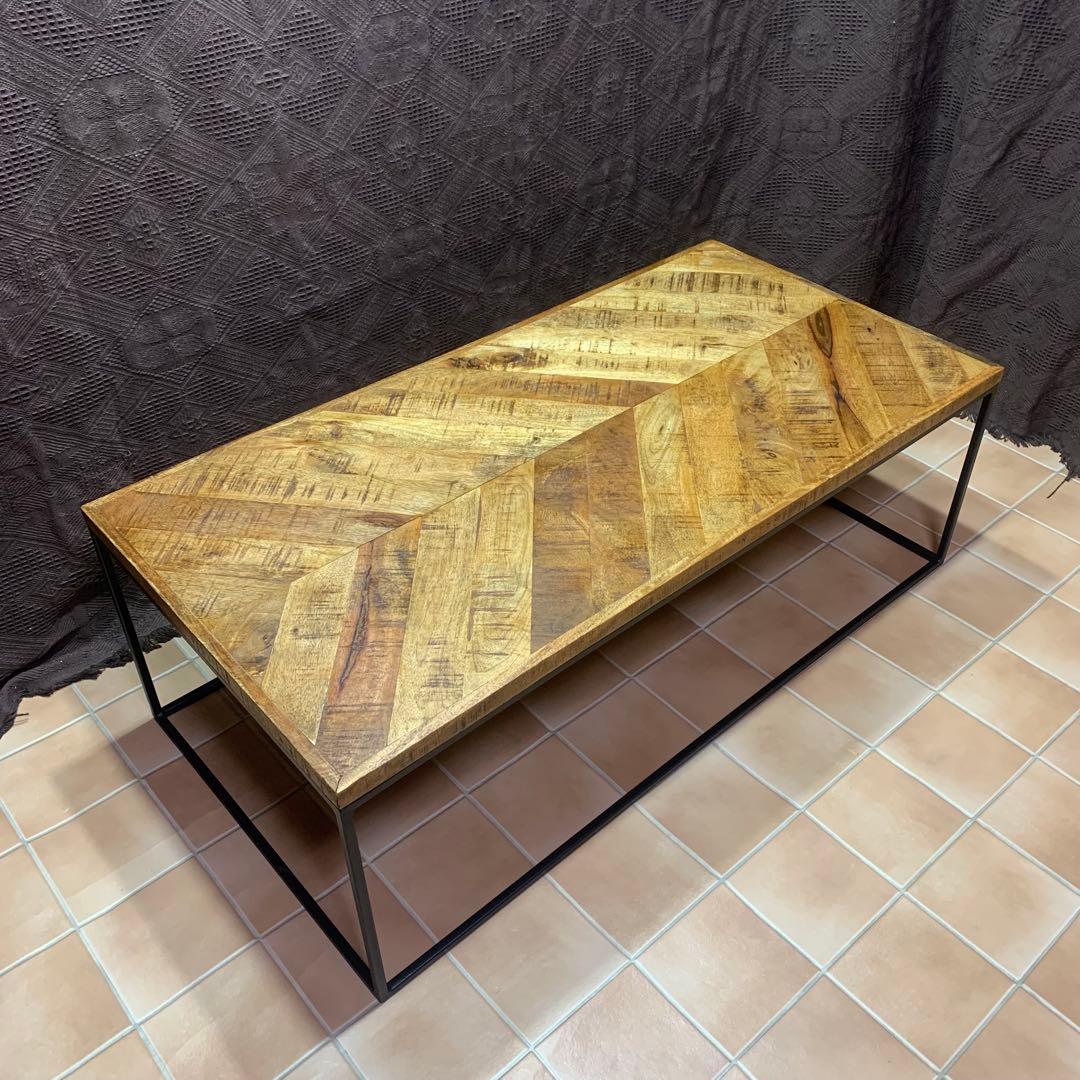 【インダストリアル家具】ヘリンボーン テーブル センター ロー マンゴー 無垢材