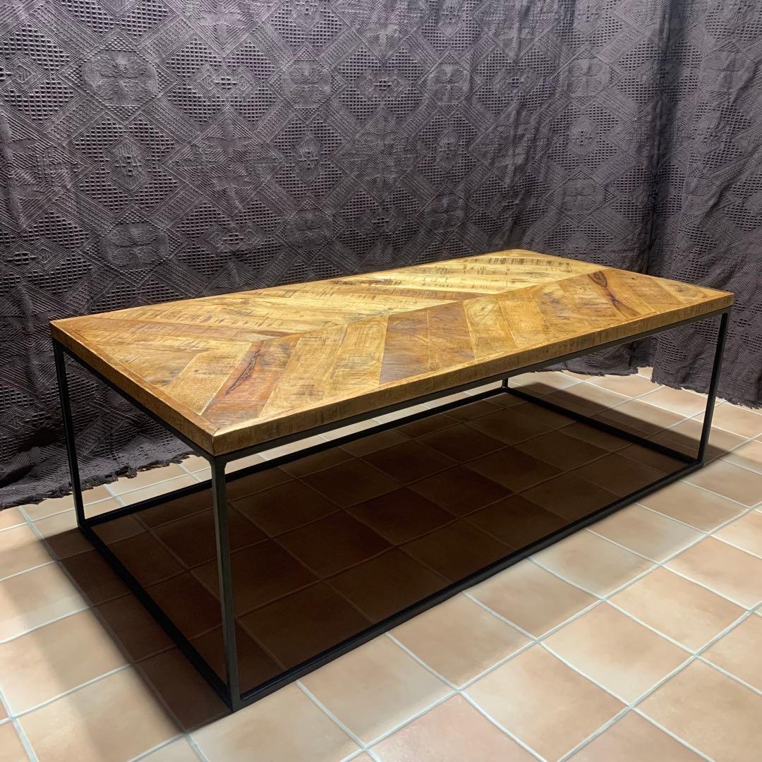 【インダストリアル家具】ヘリンボーン テーブル センター ロー マンゴー 無垢材