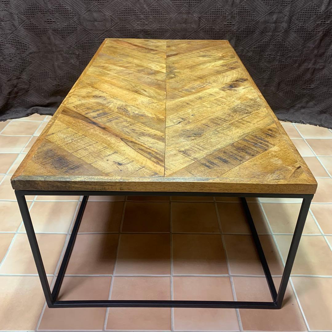 【インダストリアル家具】ヘリンボーン テーブル センター ロー マンゴー 無垢材