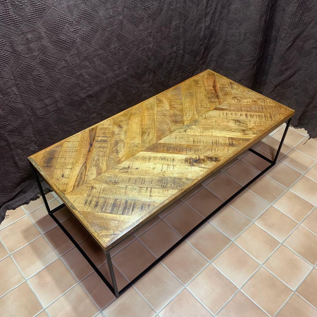 【インダストリアル家具】ヘリンボーン テーブル センター ロー マンゴー 無垢材