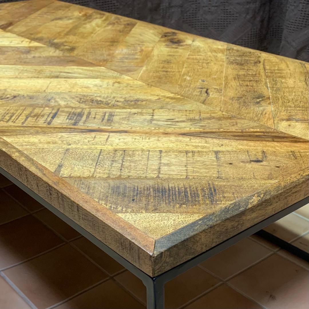 【インダストリアル家具】ヘリンボーン テーブル センター ロー マンゴー 無垢材