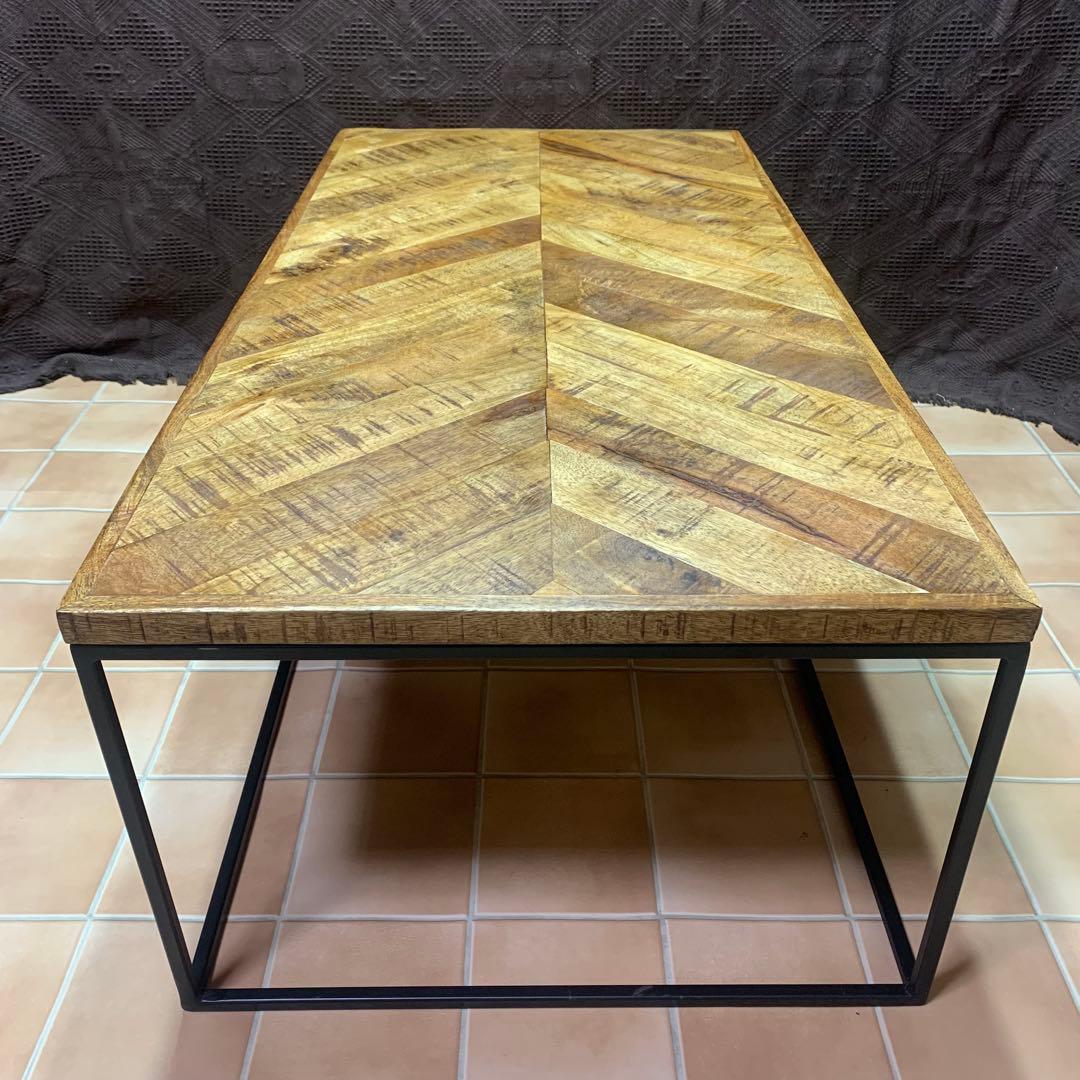 【インダストリアル家具】ヘリンボーン テーブル センター ロー マンゴー 無垢材