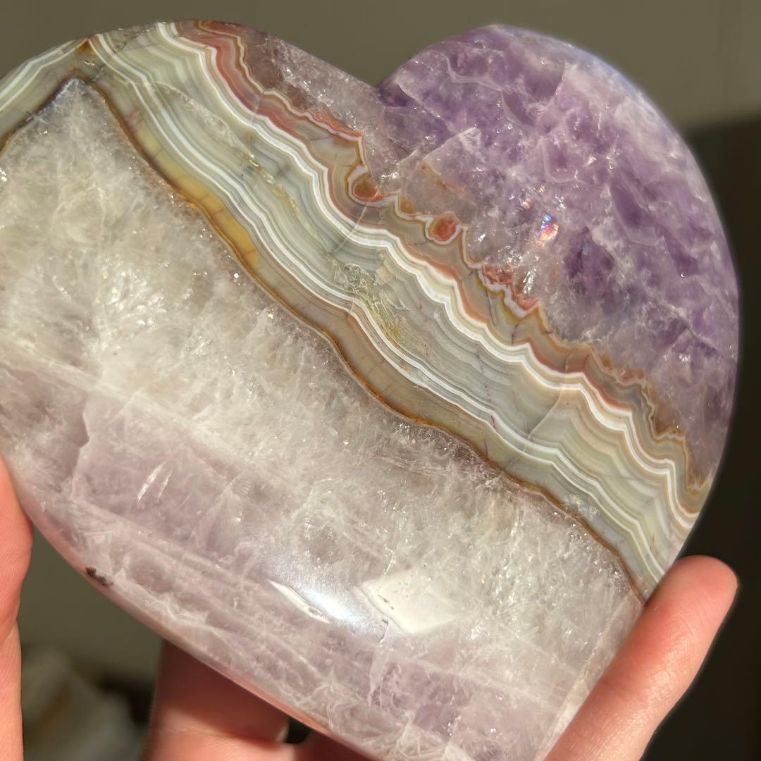 《美品》　アメジスト　アゲート　共生　ハート　台座付き