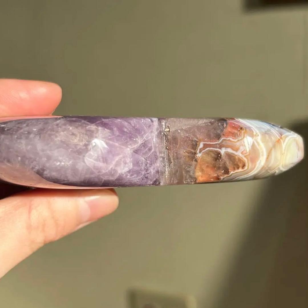 《美品》　アメジスト　アゲート　共生　ハート　台座付き